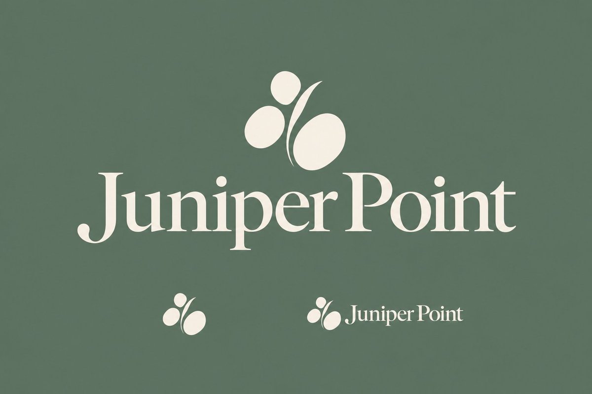 Juniper Point logo board on sage green