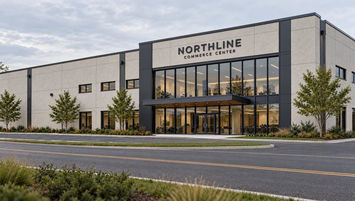 Northline Commerce Center building with its name over the entrance