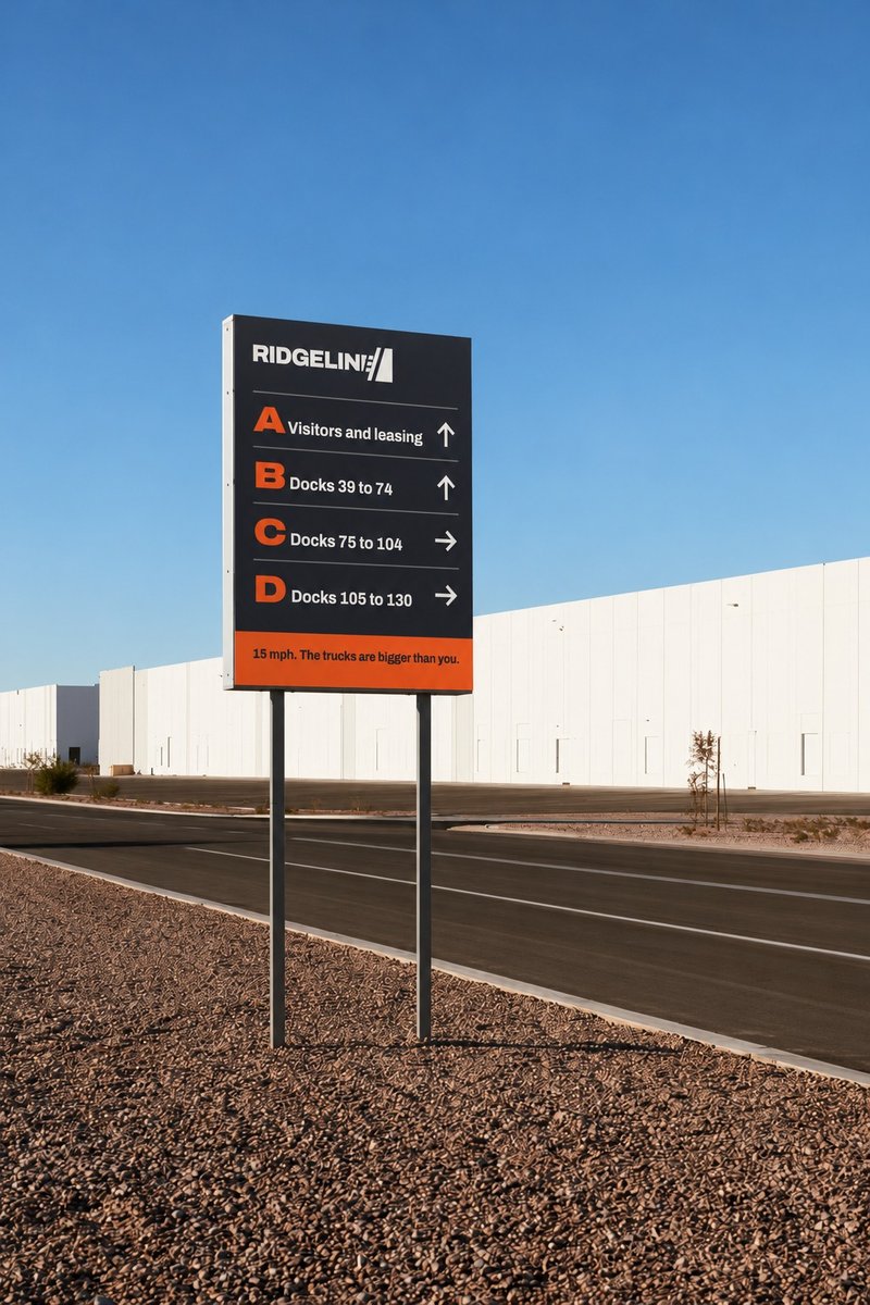 Ridgeline directional sign at a logistics park