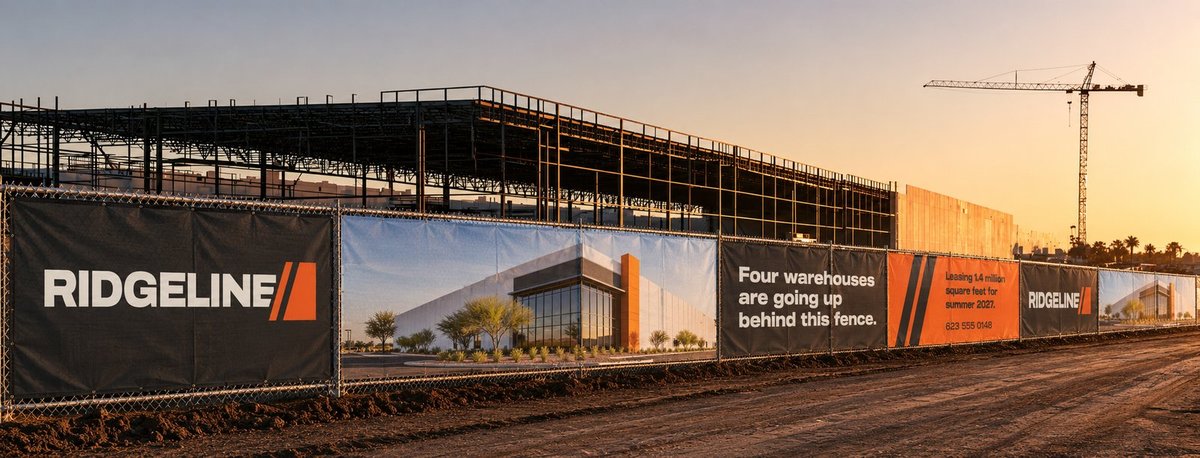 Ridgeline fence wrap along a construction site