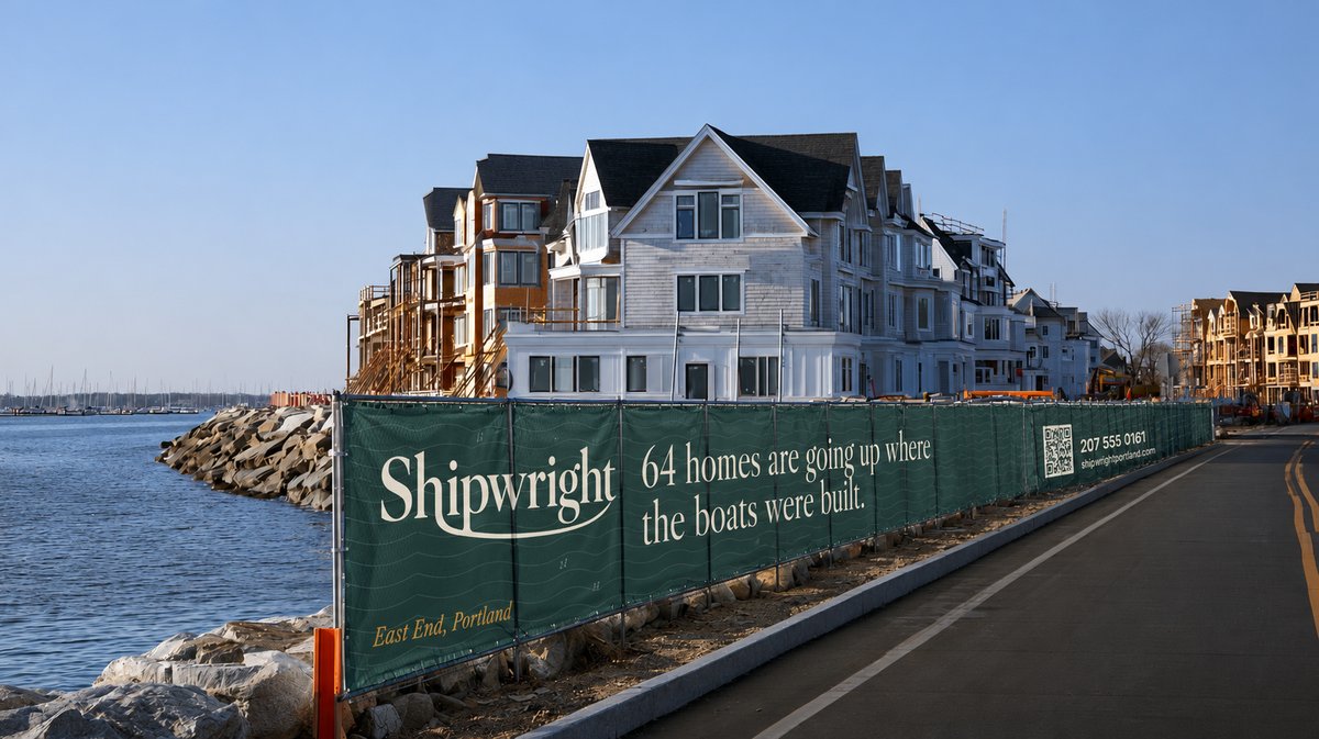 Shipwright fence wrap along a waterfront street