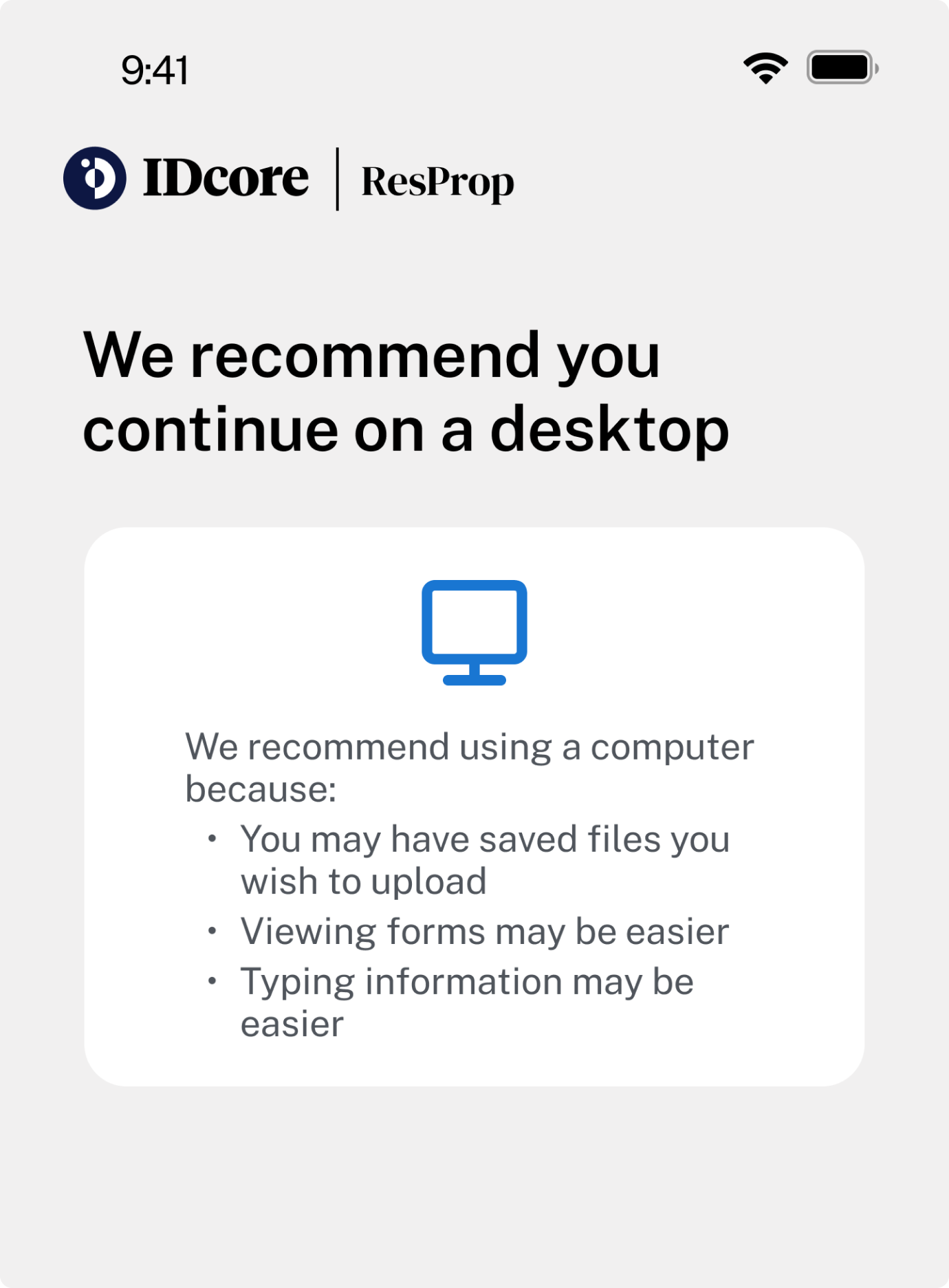 IDCore screen