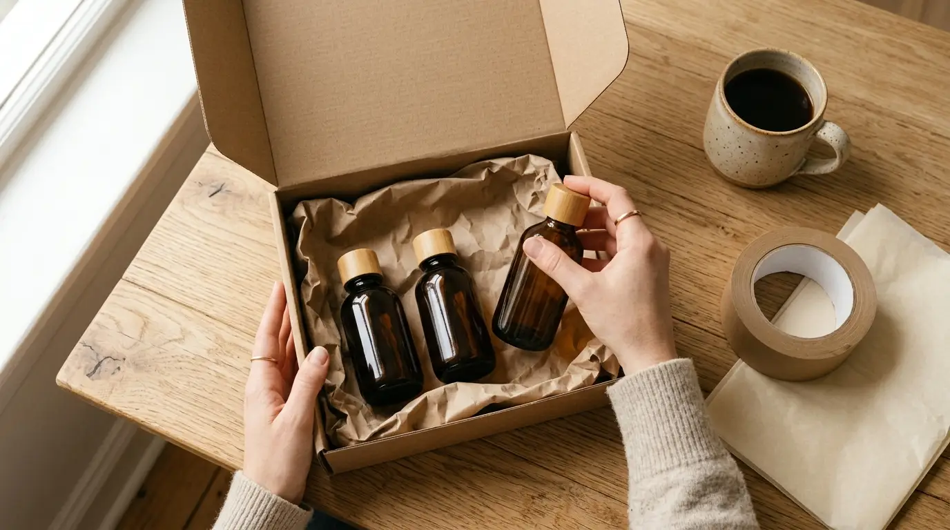 Vendeuse e-commerce regroupant trois produits complémentaires dans un même colis pour augmenter le panier moyen