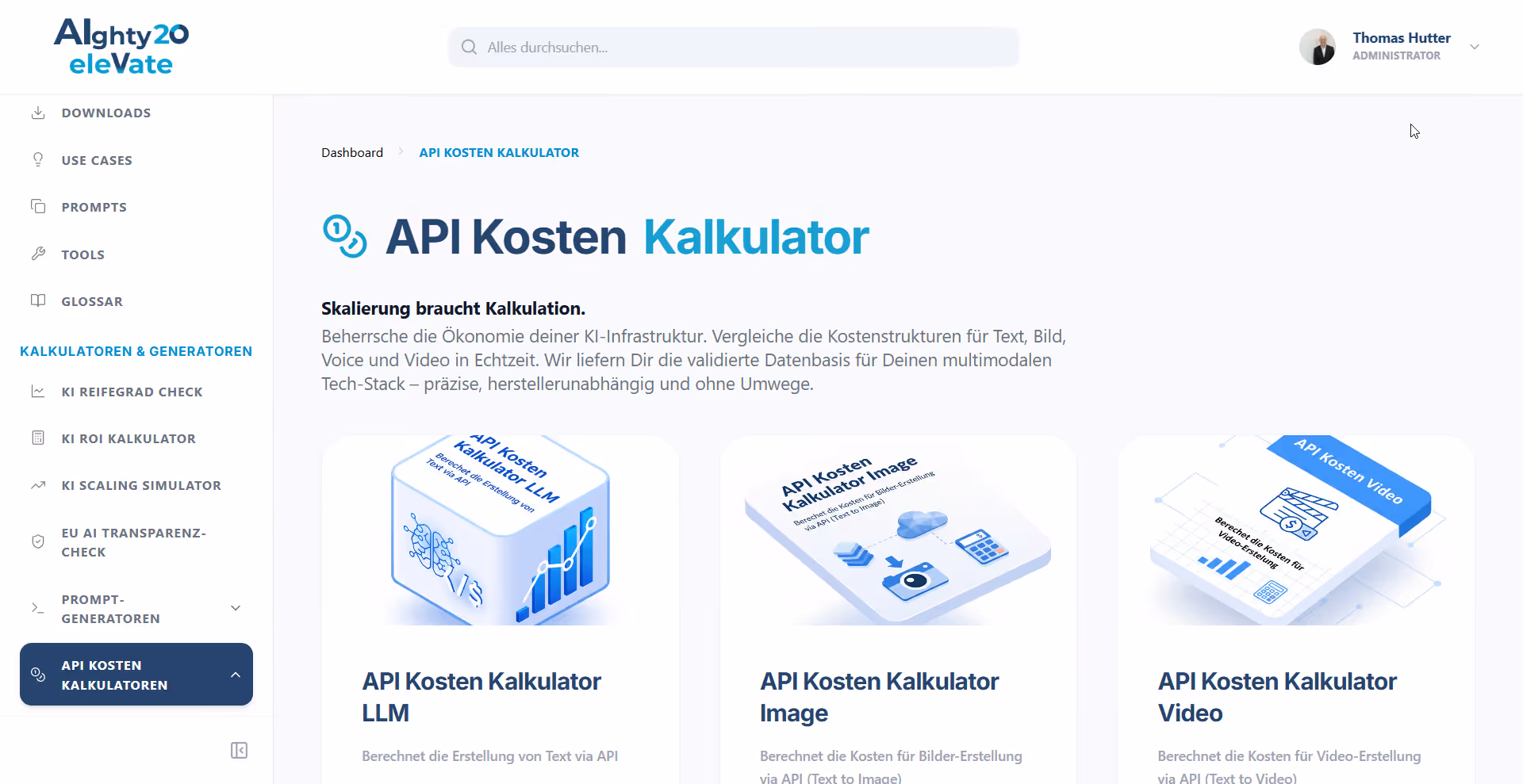 API Kostenkalkulator im AIghty20 Memberbereich