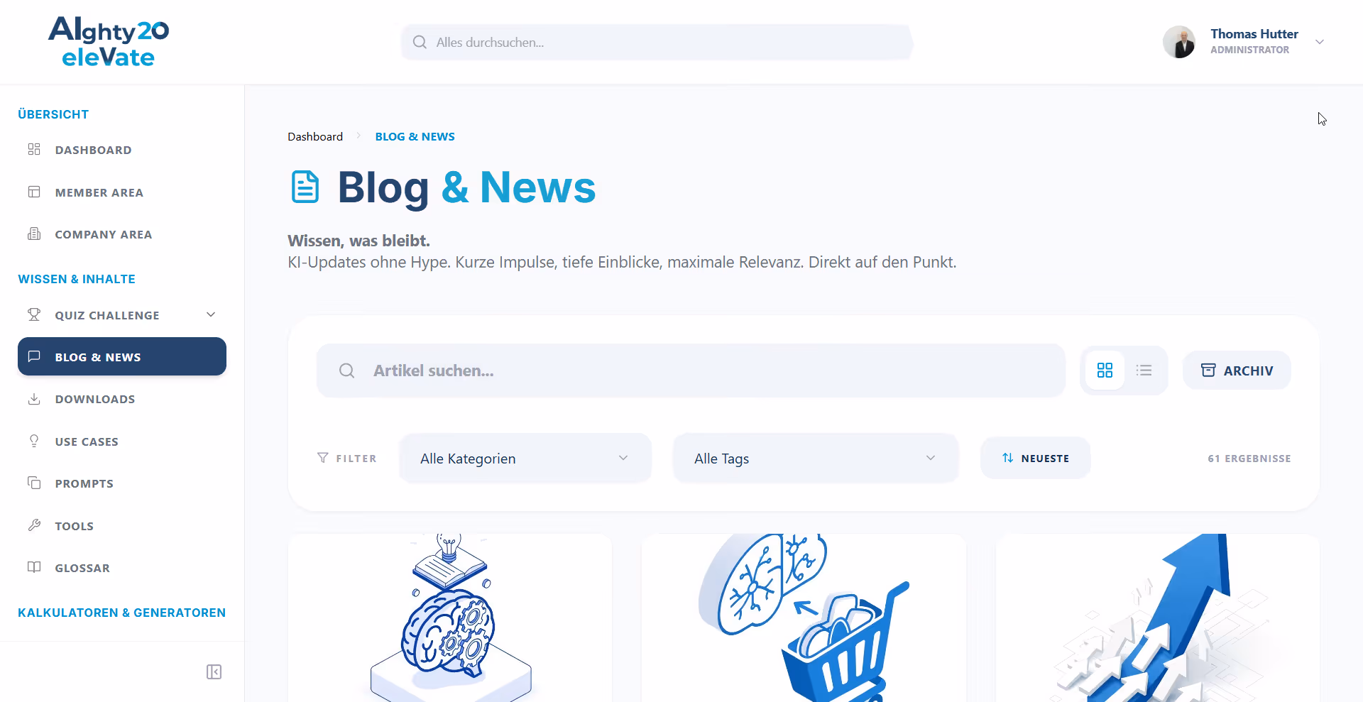 Blog und News Vorschau im AIghty20 Memberbereich