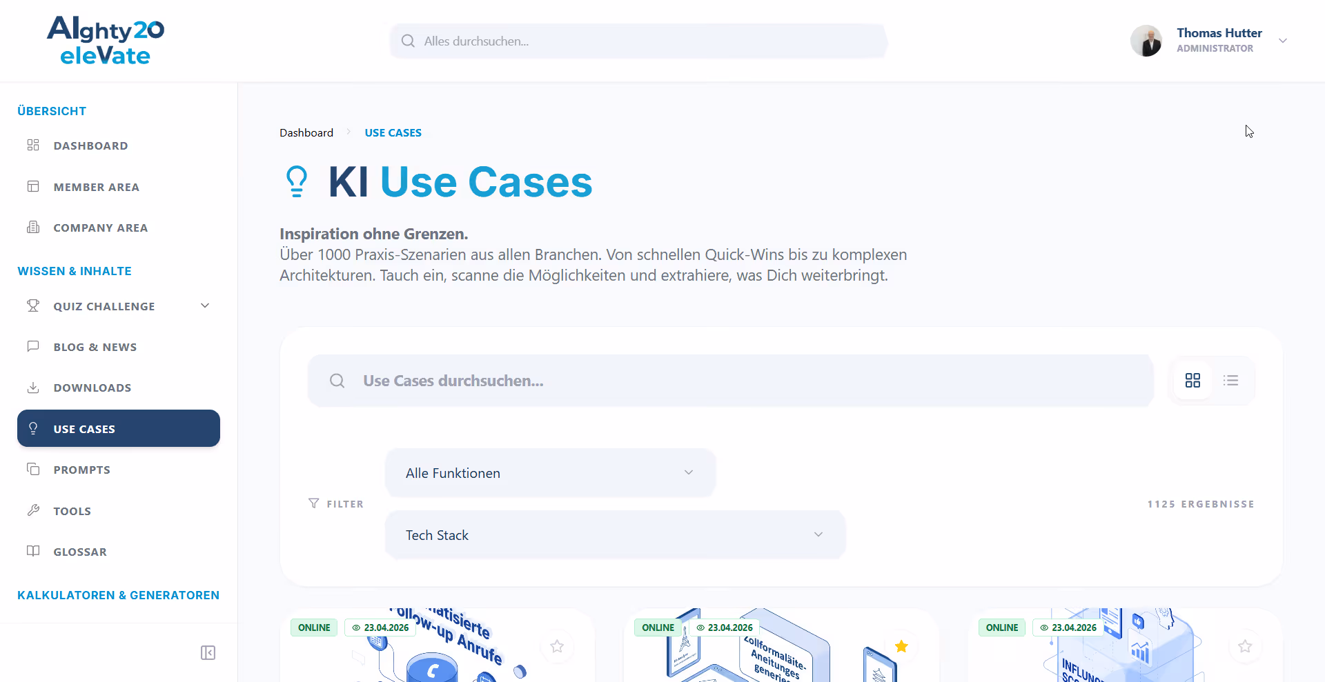 AIghty20 Elevate Member Hub - KI Use Cases Bibliothek