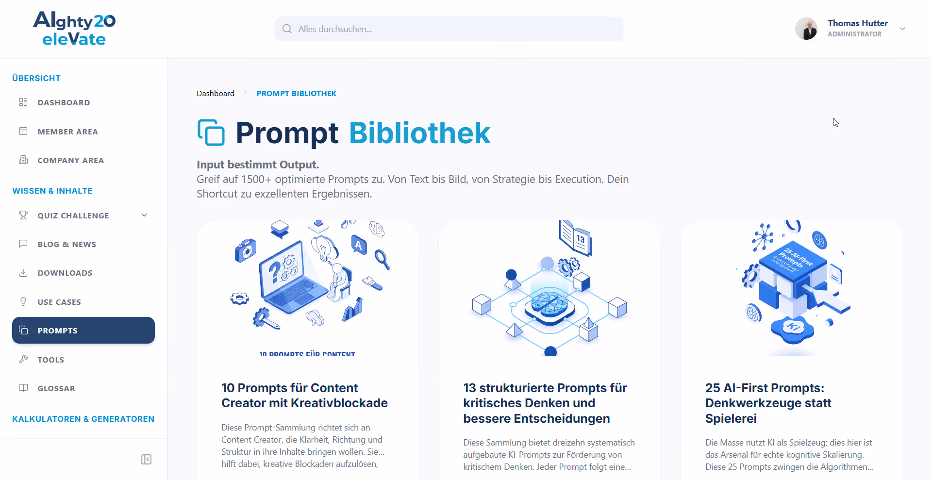 AIghty20 Elevate Member Hub - Prompt Bibliothek