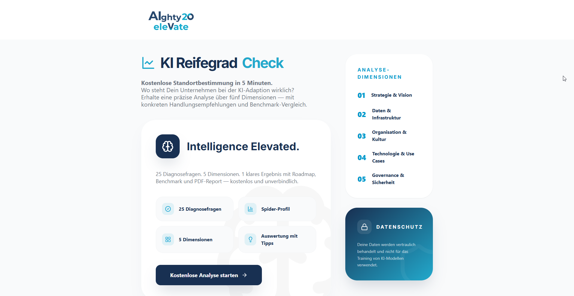 Screenshot des AIghty20 KI-Reifegrad-Checks im Member Hub