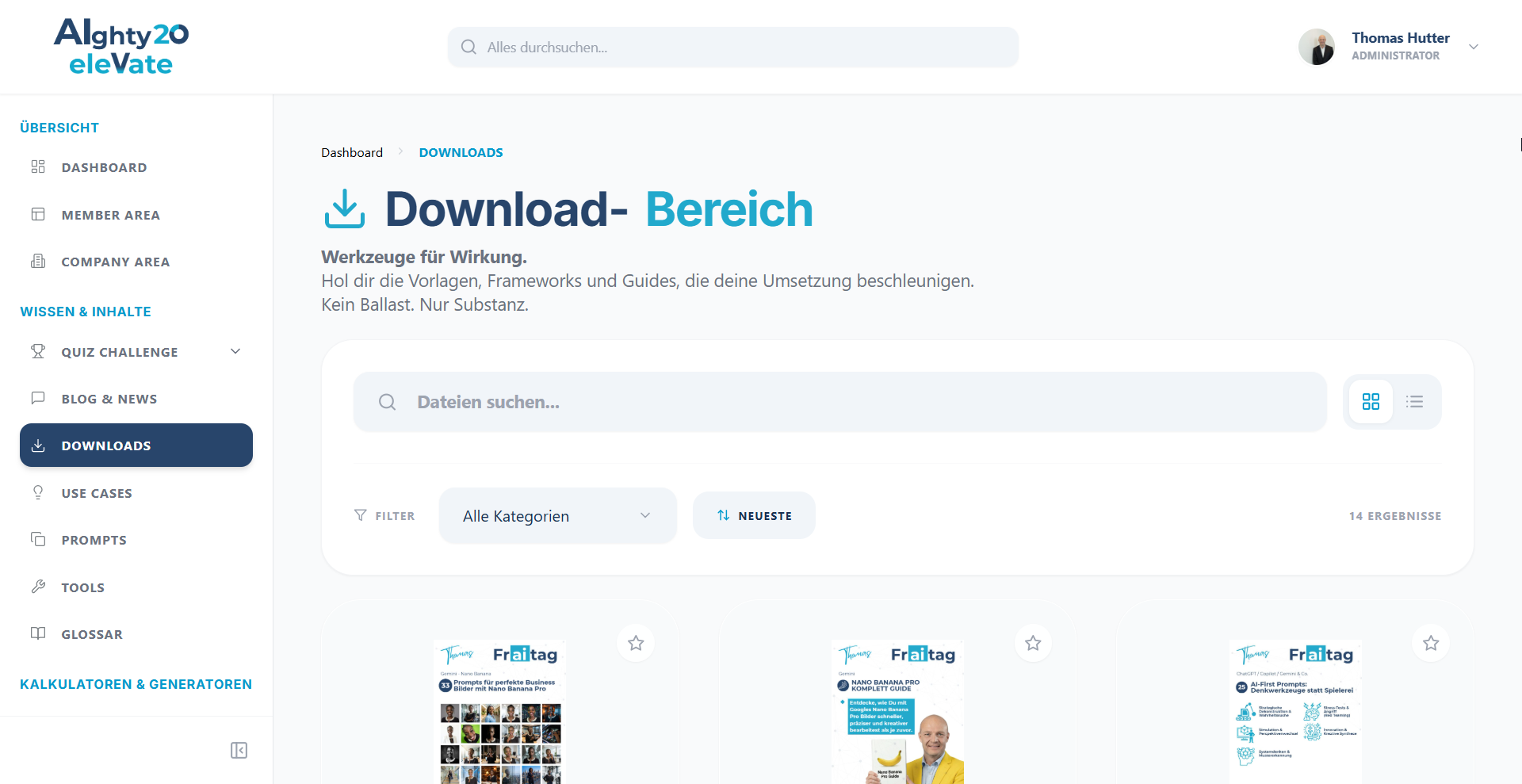 Screenshot des Download-Bereichs im AIghty20 Member Hub