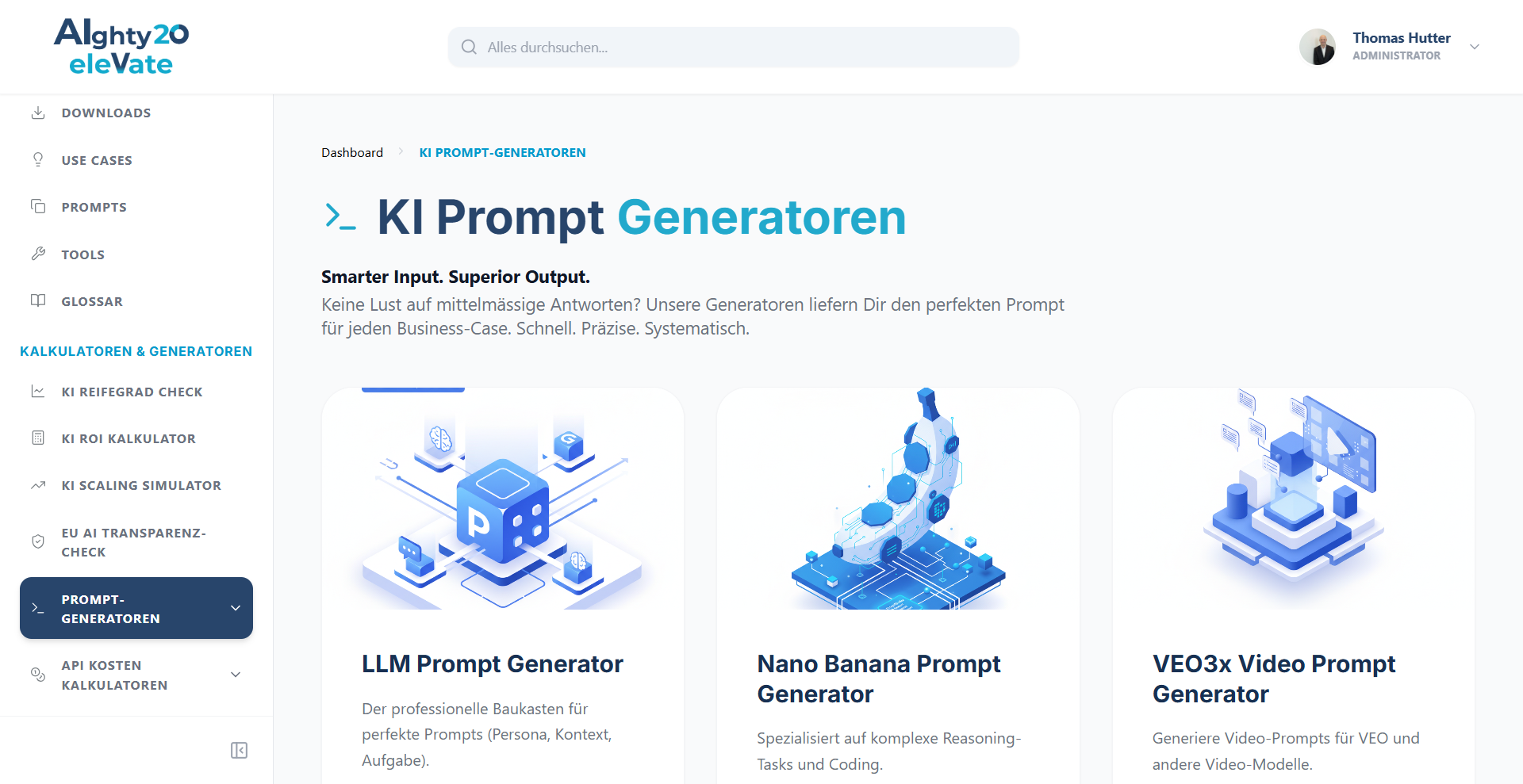 Screenshot der KI-Prompt-Generatoren im AIghty20 Member Hub