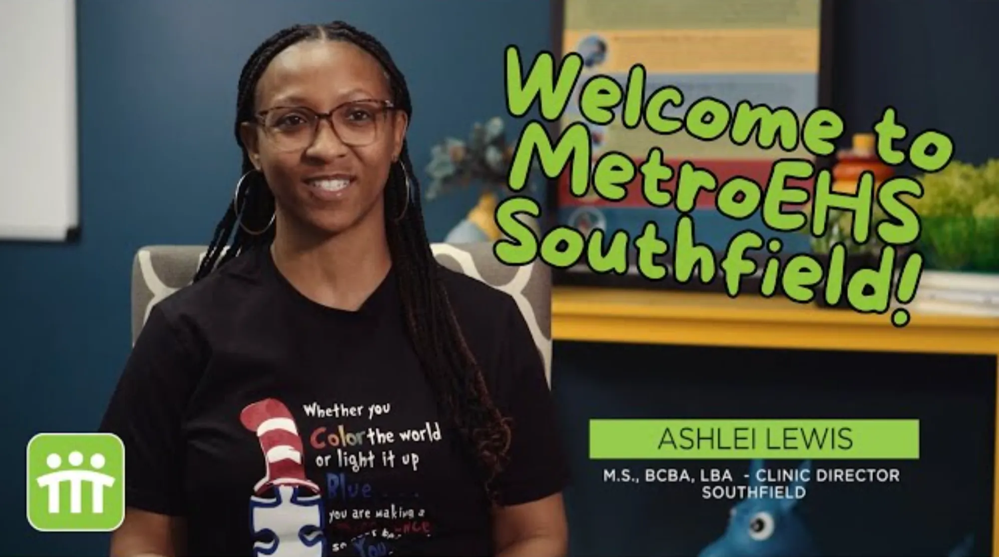 The clinic director sitting facing the camera talking about this MetroEHS clinic and what they do for children