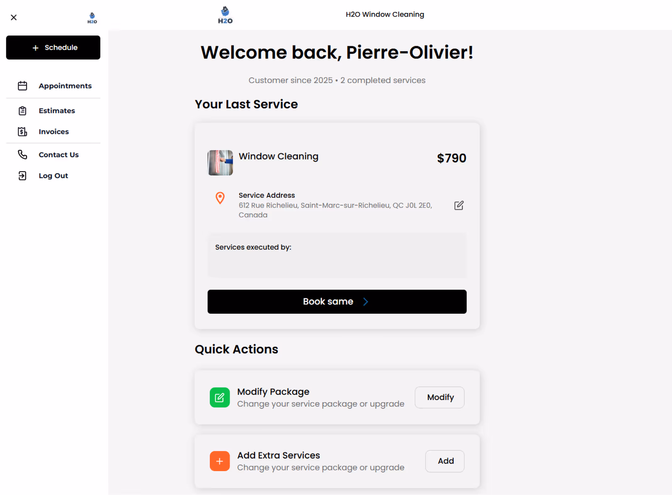client hub for easy rebooking