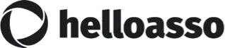 Logo HelloAsso en texte stylisé avec une icône circulaire.