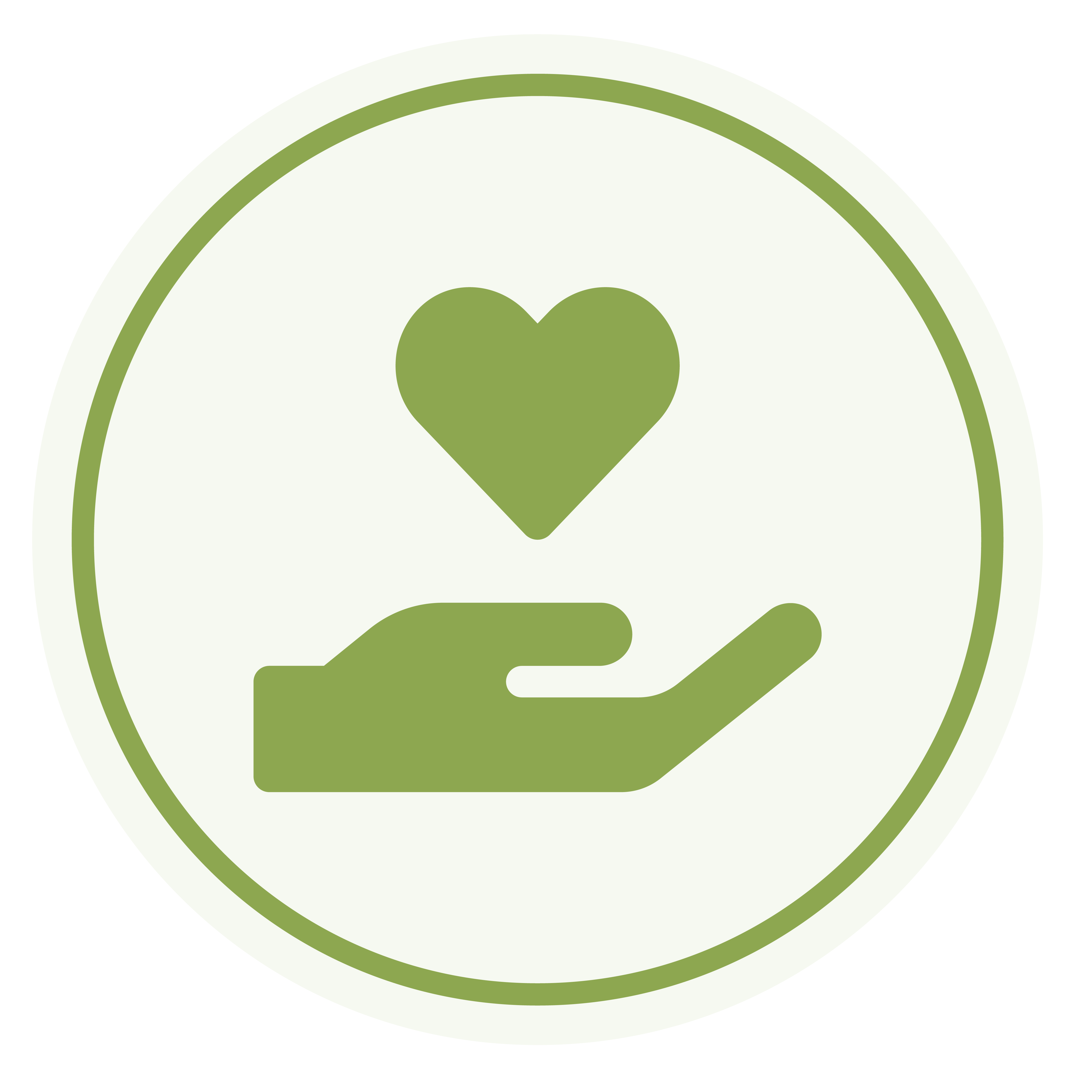 Grüne Hand mit Herzsymbol darüber in einem Kreis.