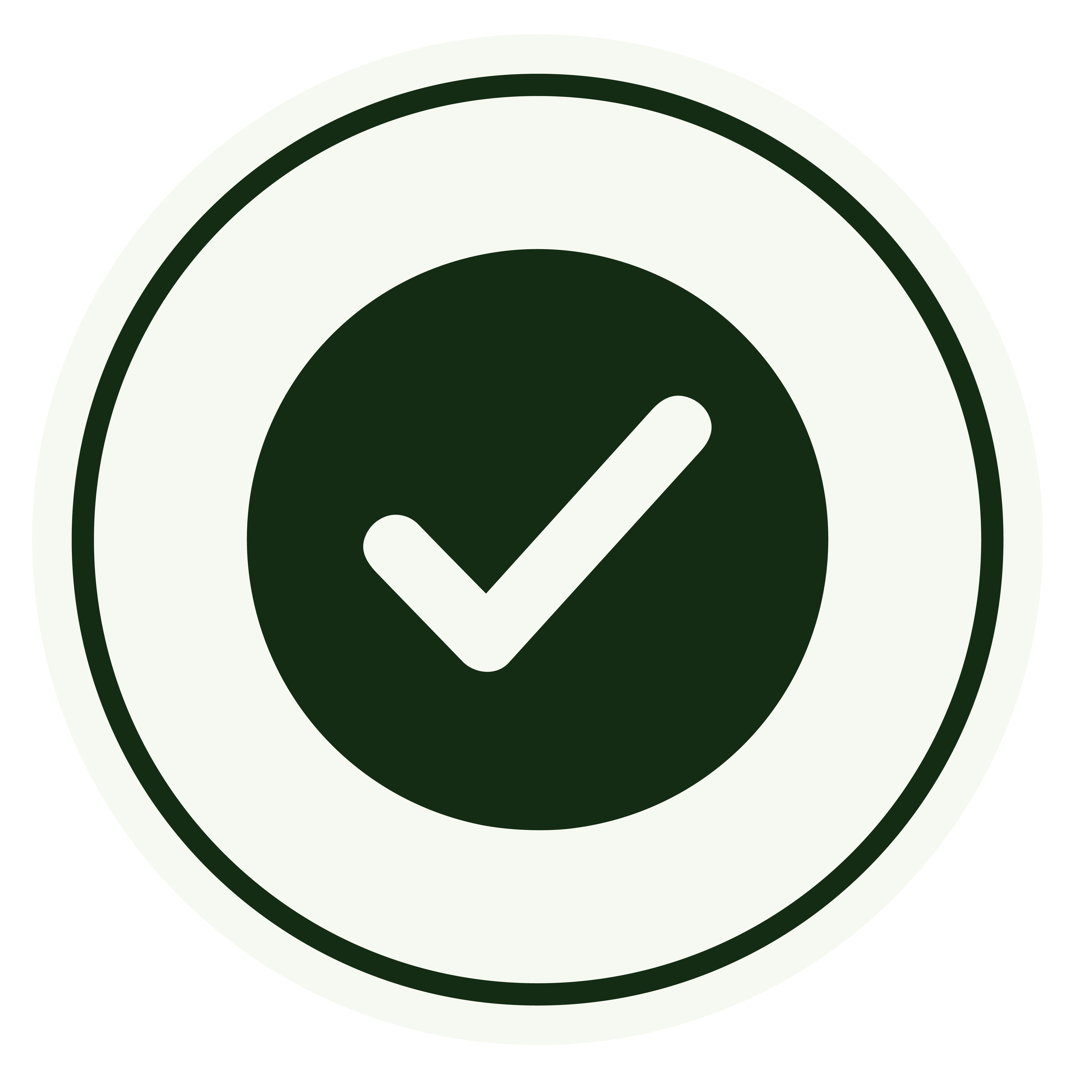 Weißer Haken in schwarzem Kreis mit doppeltem schwarzem Rand auf hellem Hintergrund.