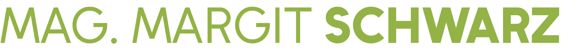 Textlogo mit dem Namen Mag. Margit Schwarz in grünem Farbverlauf.