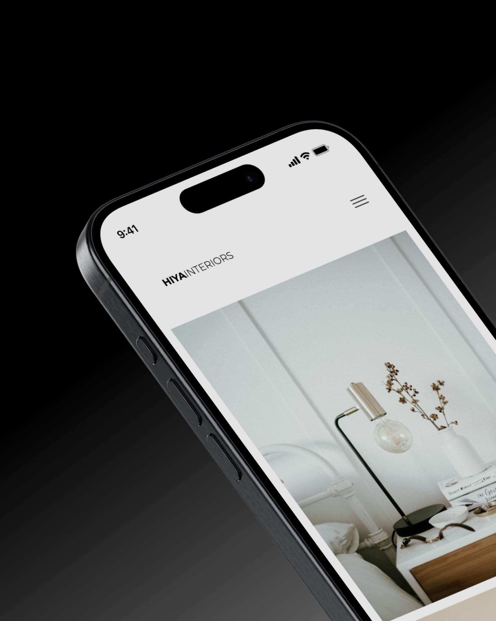 Website design displayed on an iPhone