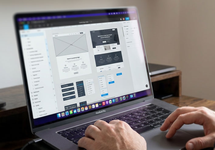 Close-up of a website design in progress in Figma