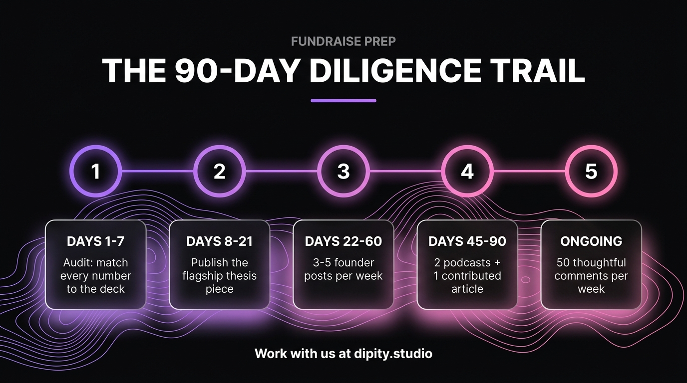 Dipity infographic: the 90-day diligence trail timeline