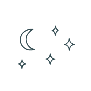 Illustration of a crescent moon with four nearby stars.