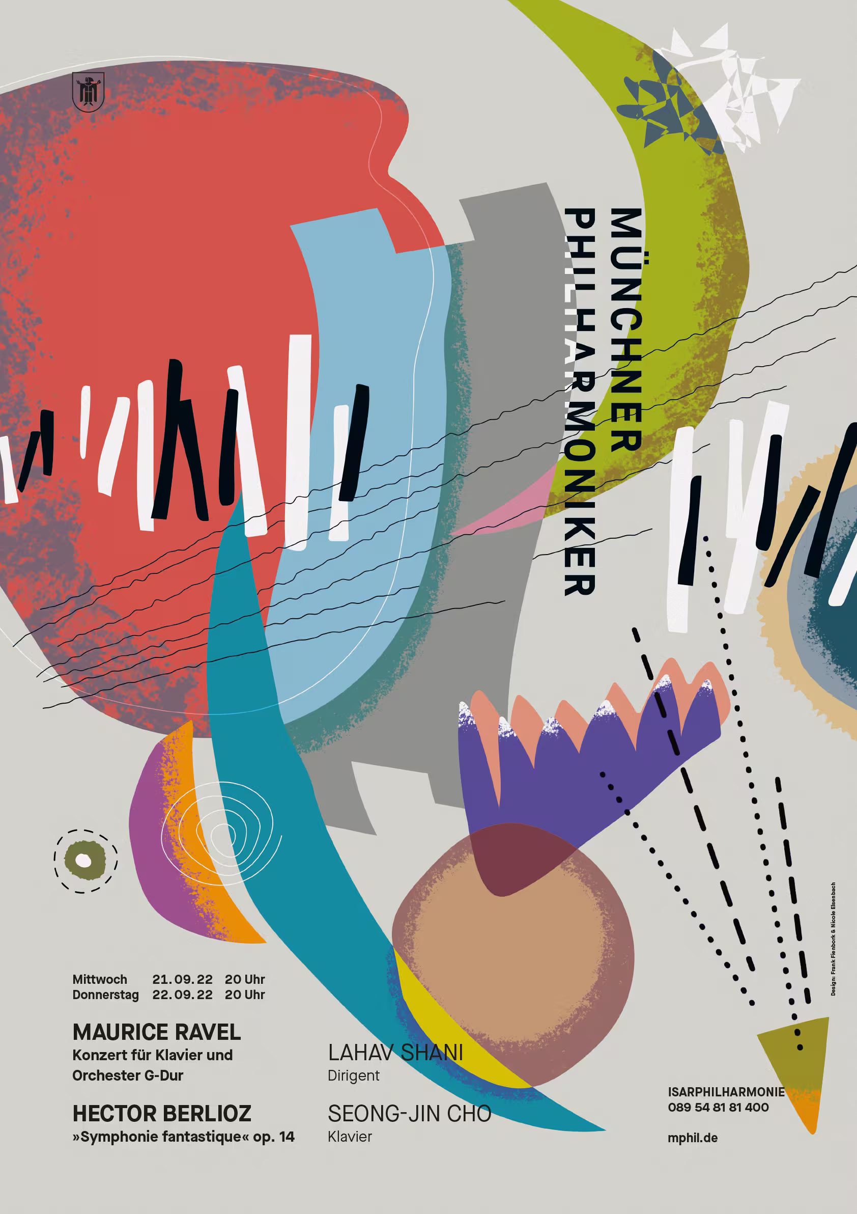 Plakat Münchner Philharmoniker in Kandinsky-Stil mit bunten Formen und Linien