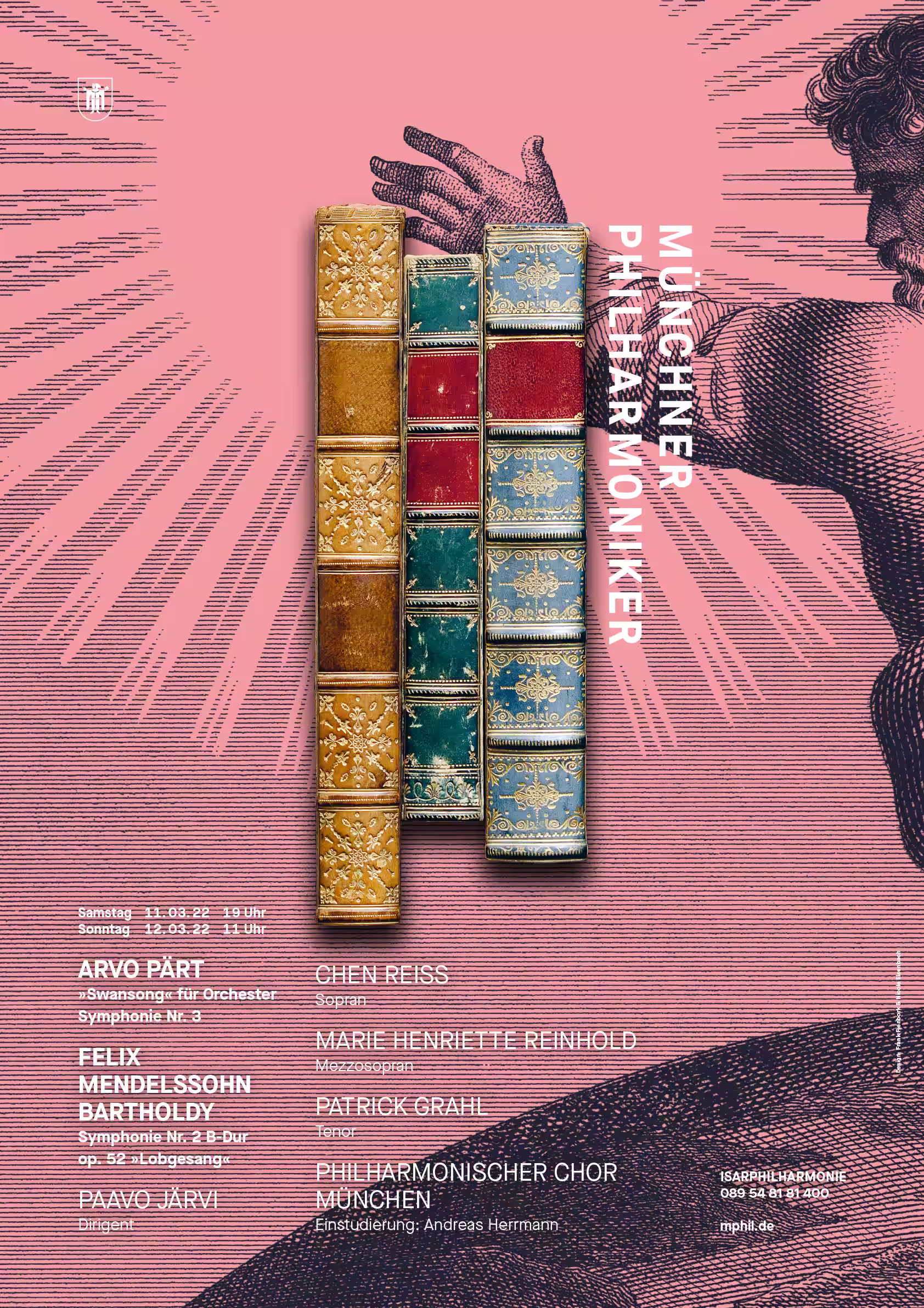 Plakat Münchner Philharmoniker mit Logo als Bücherstapel