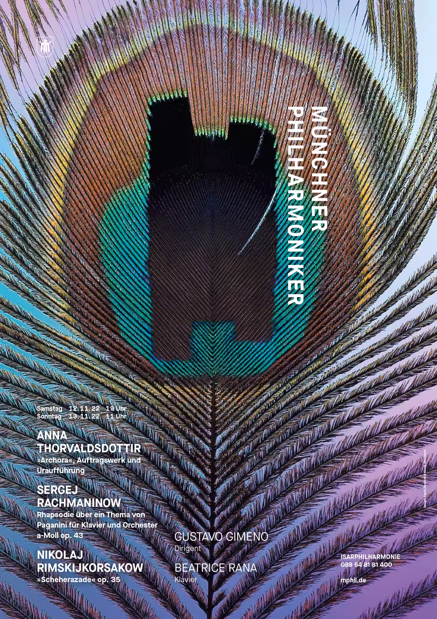 Plakat Münchner Philharmoniker mit Logo in Pfauenfeder