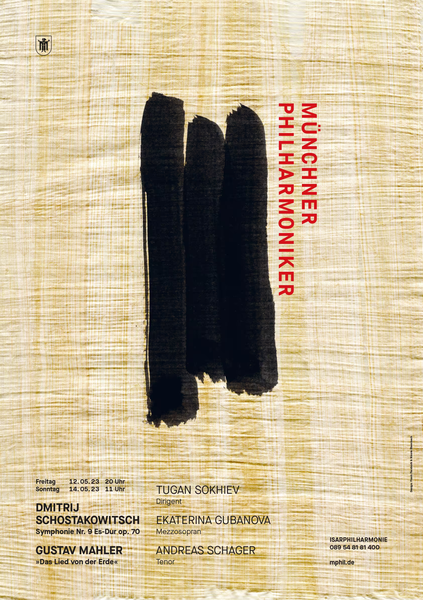 Plakat Münchner Philharmoniker mit Logo als schwarze Kalligrafie