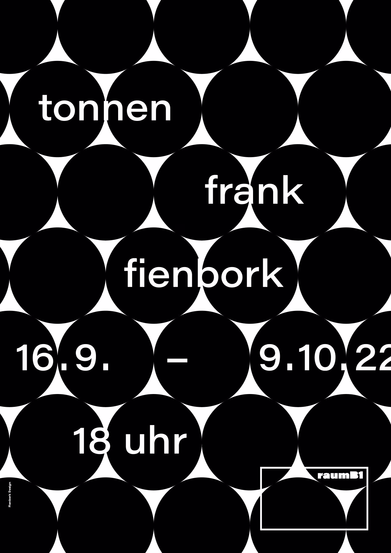 Plakat „Tonnen“ von Frank Fienbork: weiße Schrift auf schwarzem Punktemuster