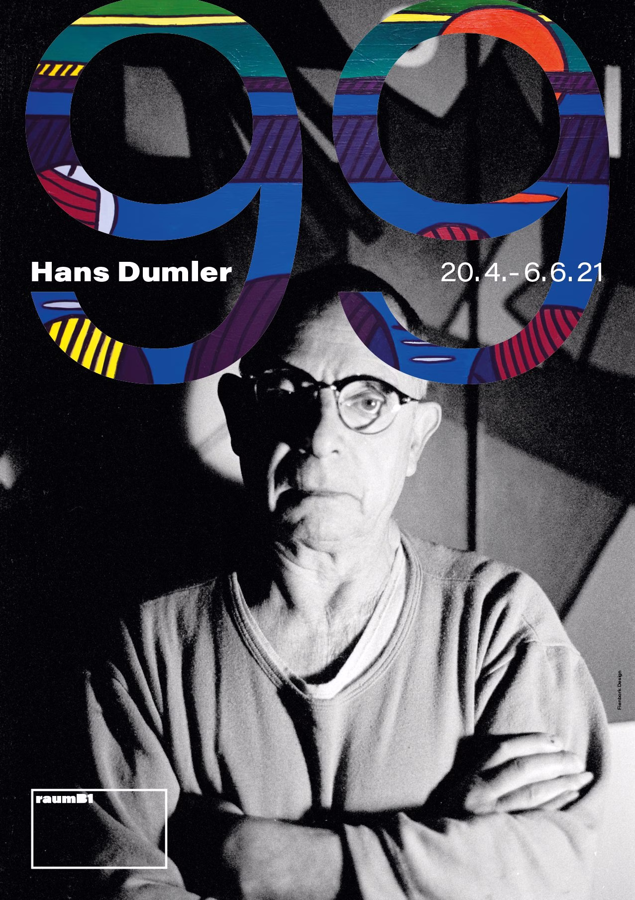 Plakat „99“ von Hans Dumler: Schwarzweißporträt Hans Dumler