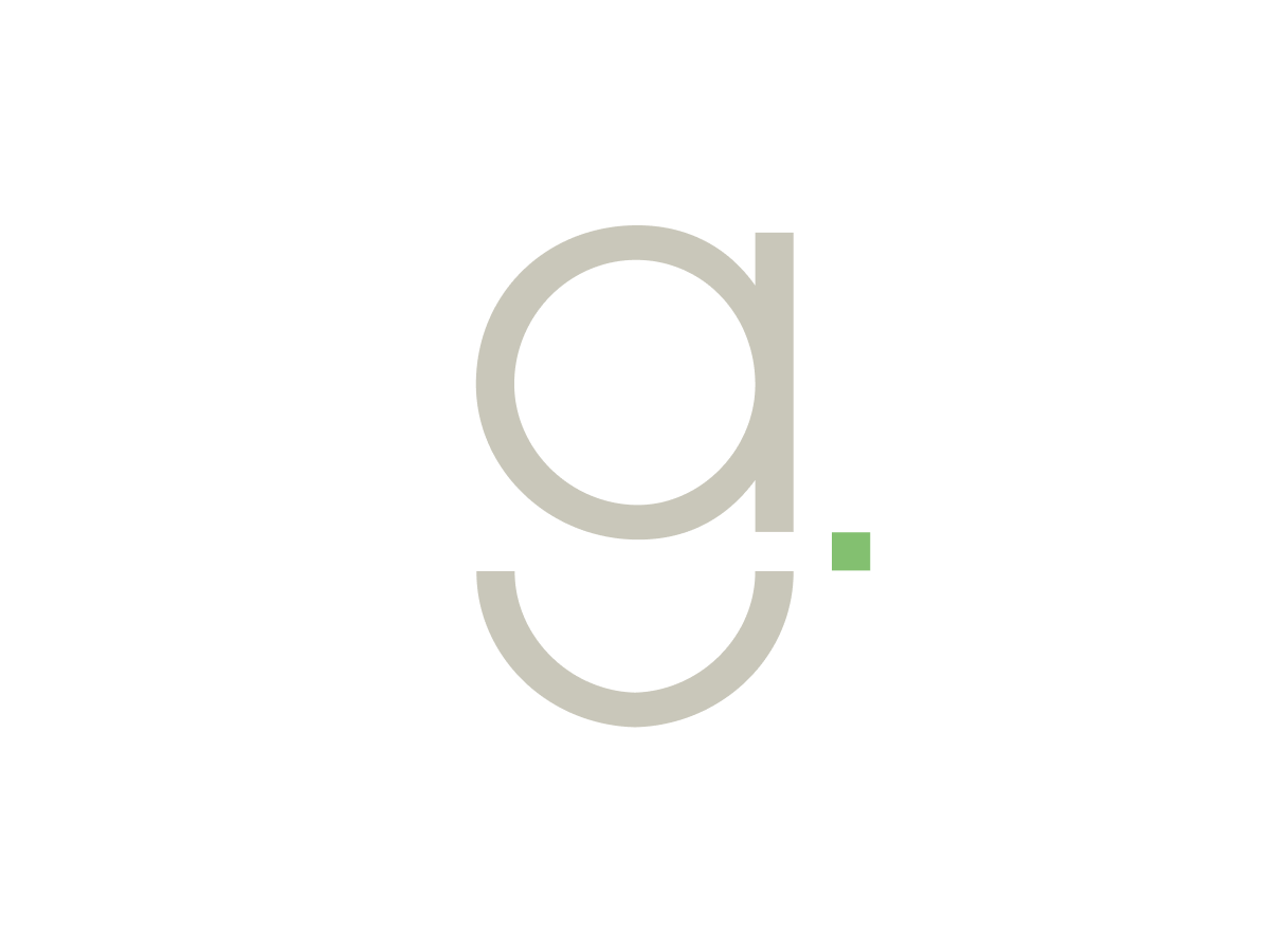 Logo Guecklhorn: graues g mit grünem Punkt
