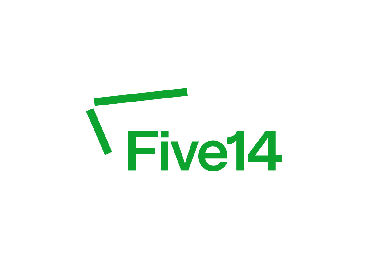Logo Five14: grüner Schriftzug mit zwei grünen Balken