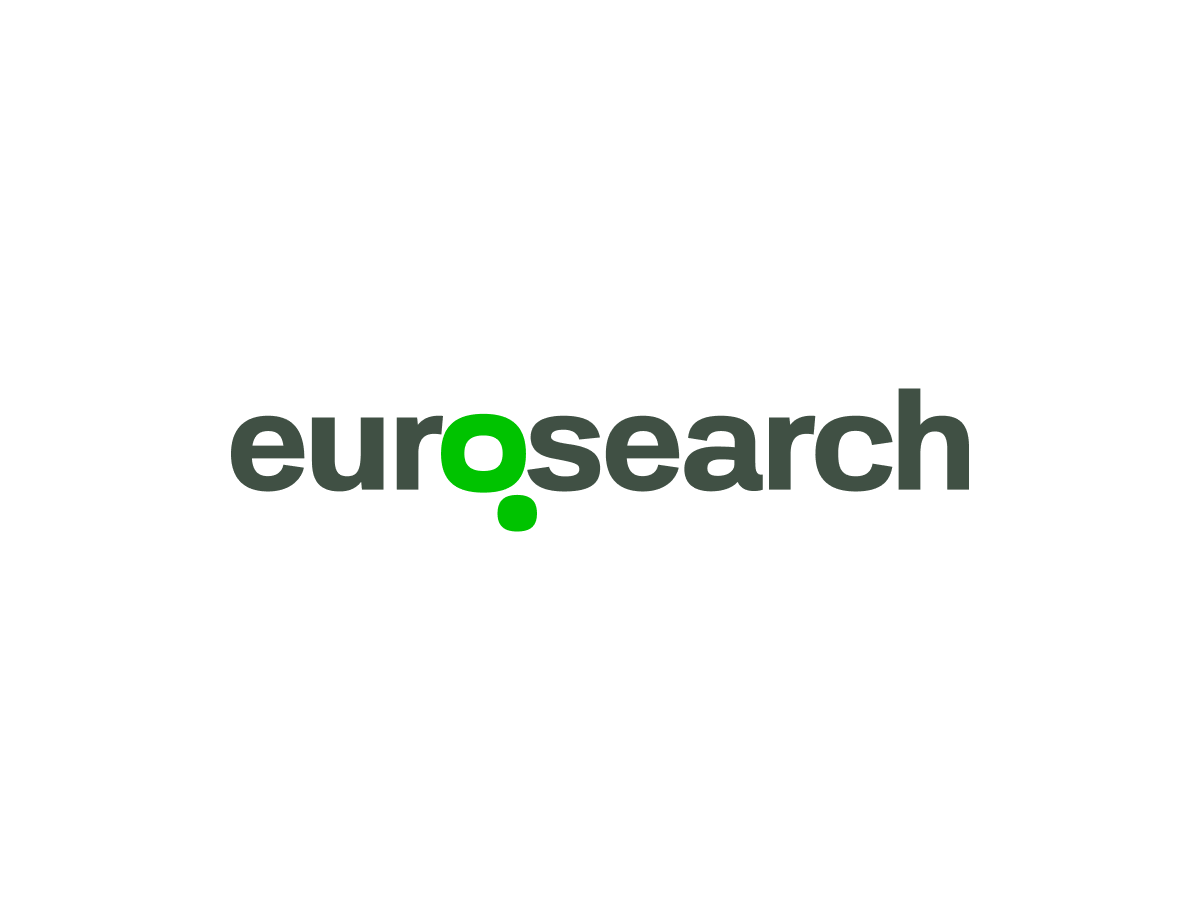 Logo Eurosearch: dunkelgrüner Schriftzug mit grünem Punkt unter dem o