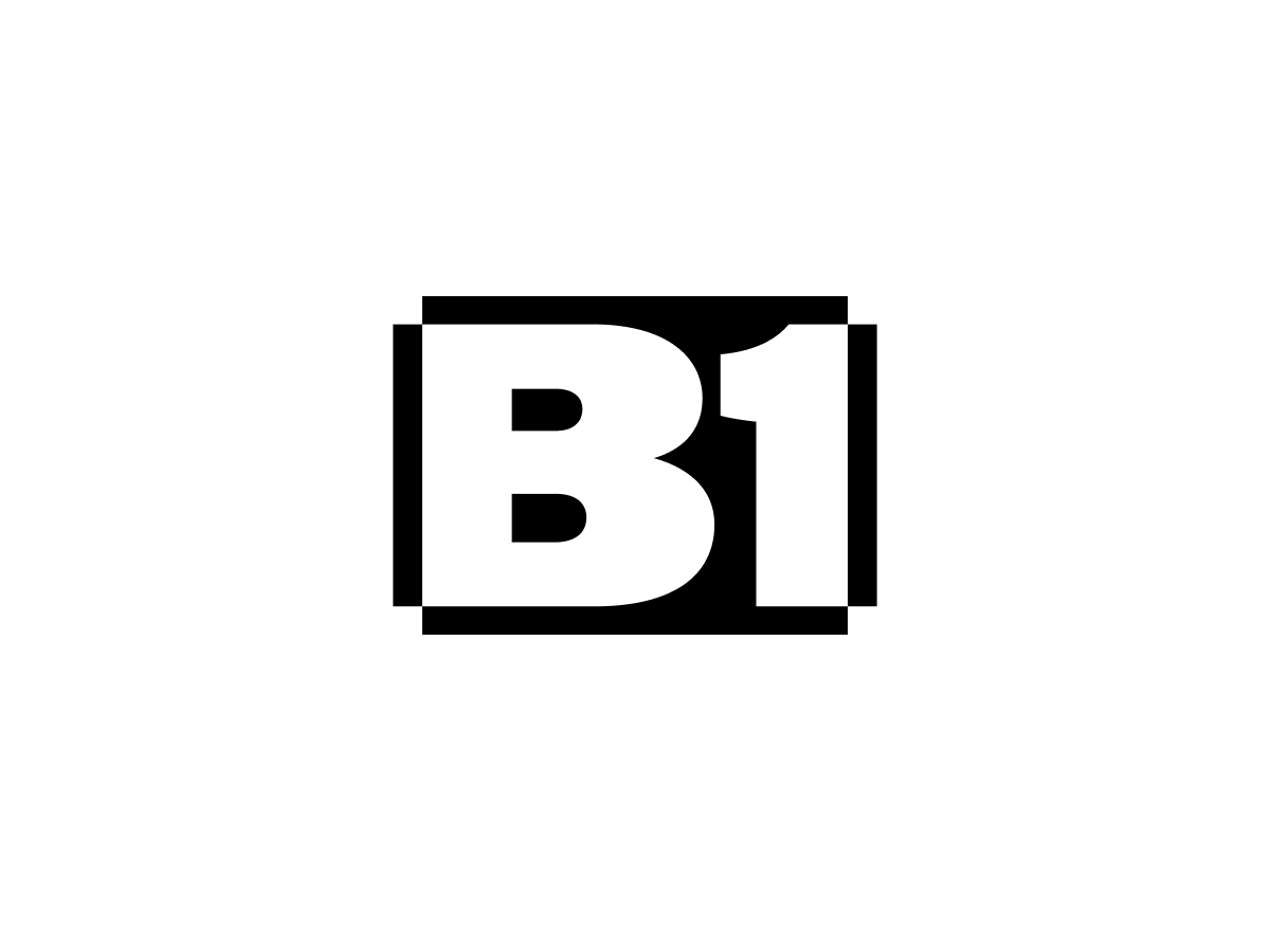 Logo B1: weißes B1 auf schwarzem Rahmen