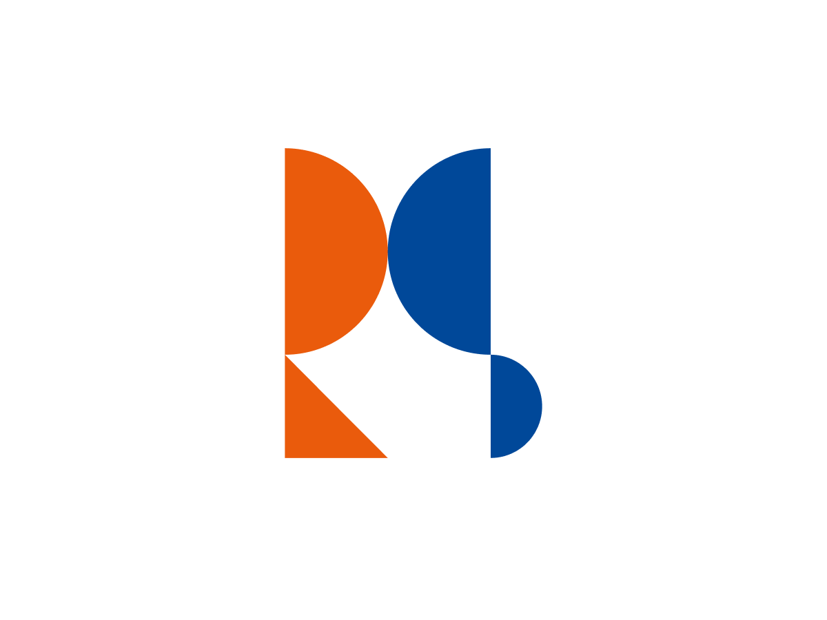 Logo Rick Snyder: Monogramm aus orangen und blauen Halbkreisen