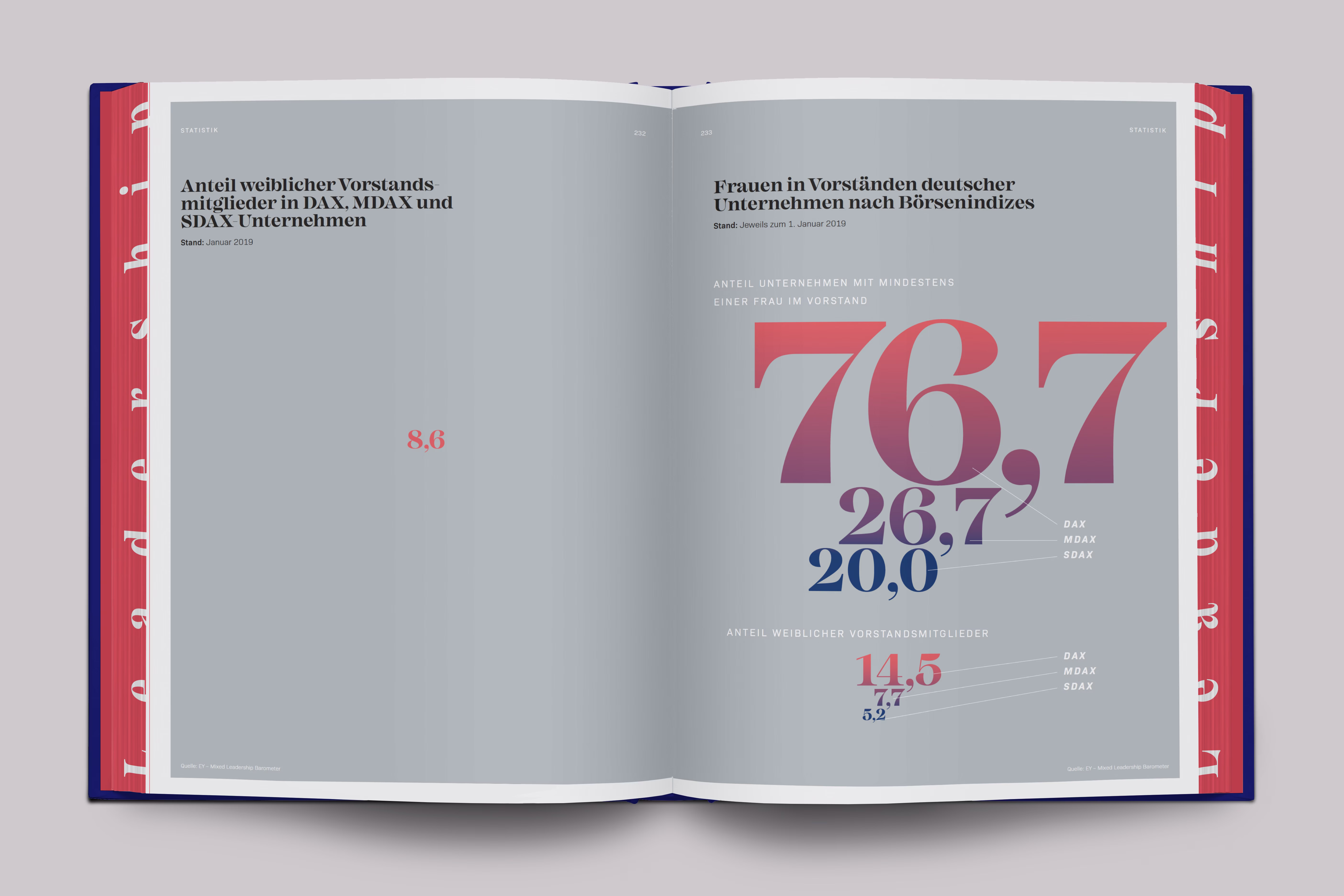 Female Leadership Pictured Buch aufgeschlagen: große Zahlen auf grauem Grund