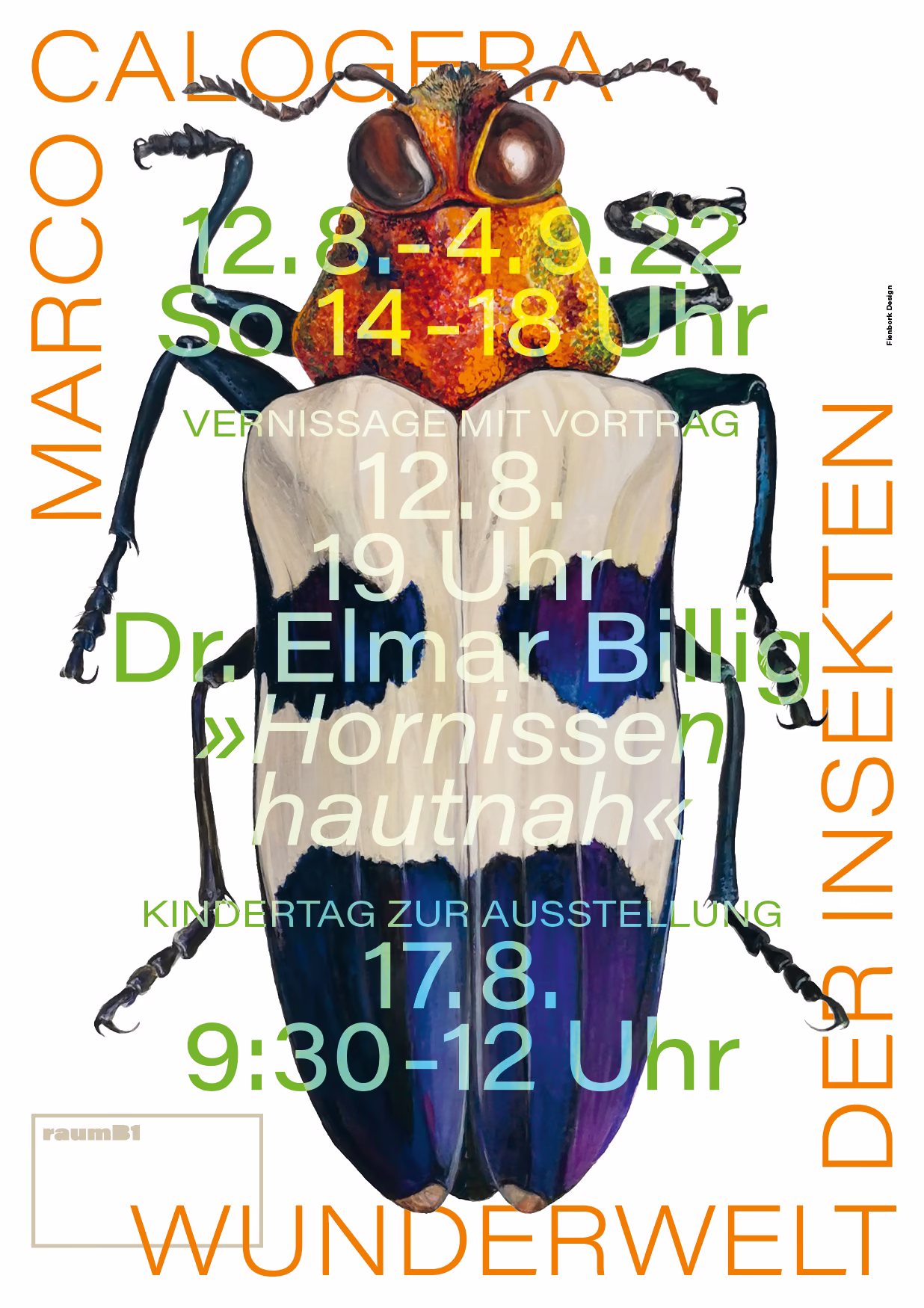 Plakat Marco Calogera „Wunderwelt der Insekten“: Illustration eines bunten Käfers