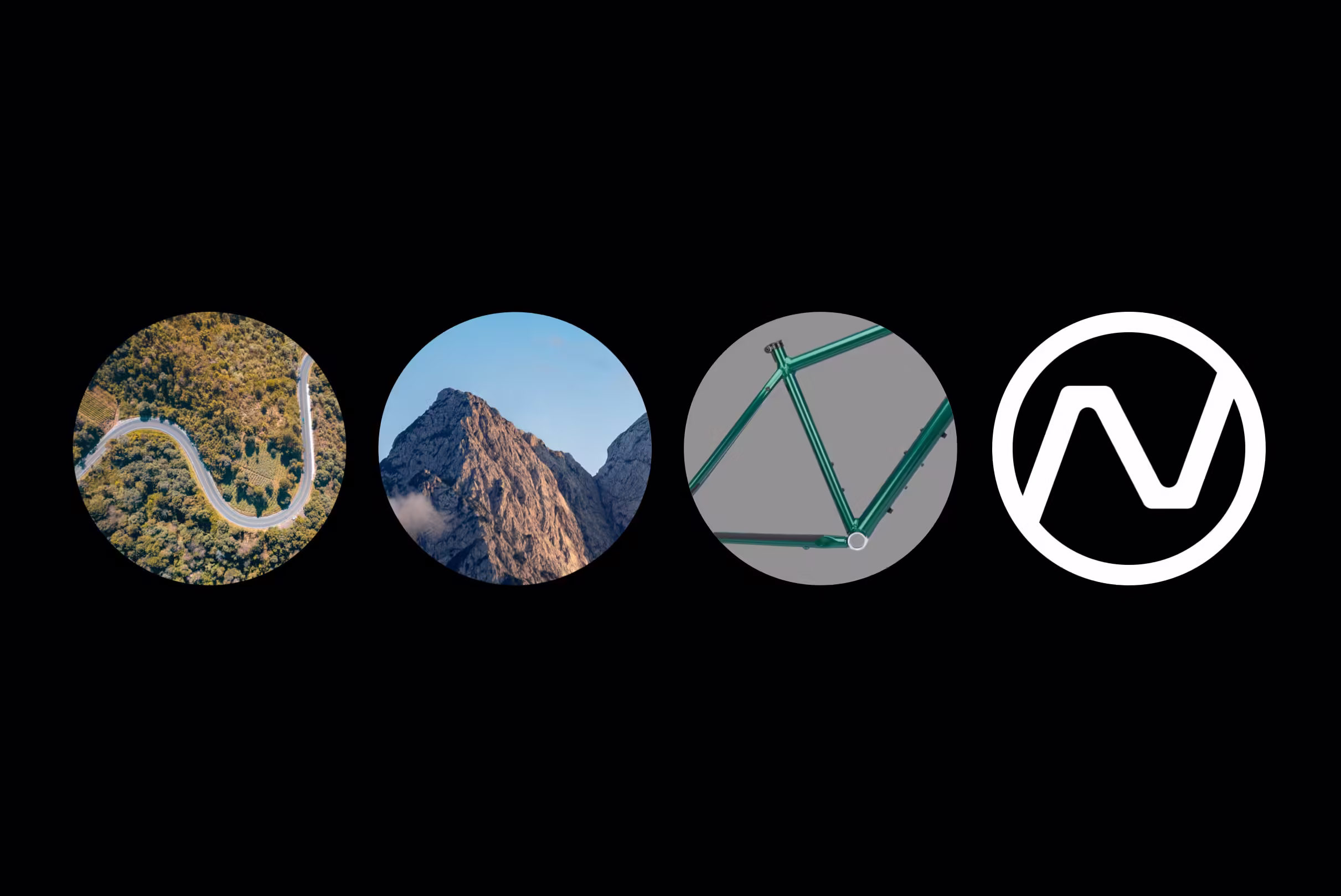 Nandlinger: visuelle Herleitung des N-Logos mit Weg, Berggipfeln und Radrahmen