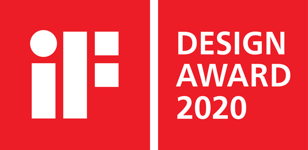 Logo des iF Design Award 2020 auf rotem Grund
