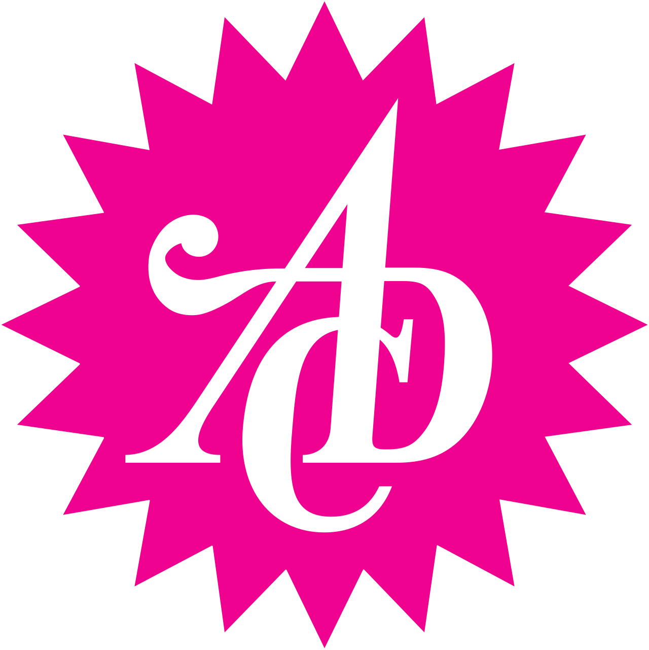 Logo des Art Directors Club: weißes AD-Monogramm auf pinkem Zackenstern