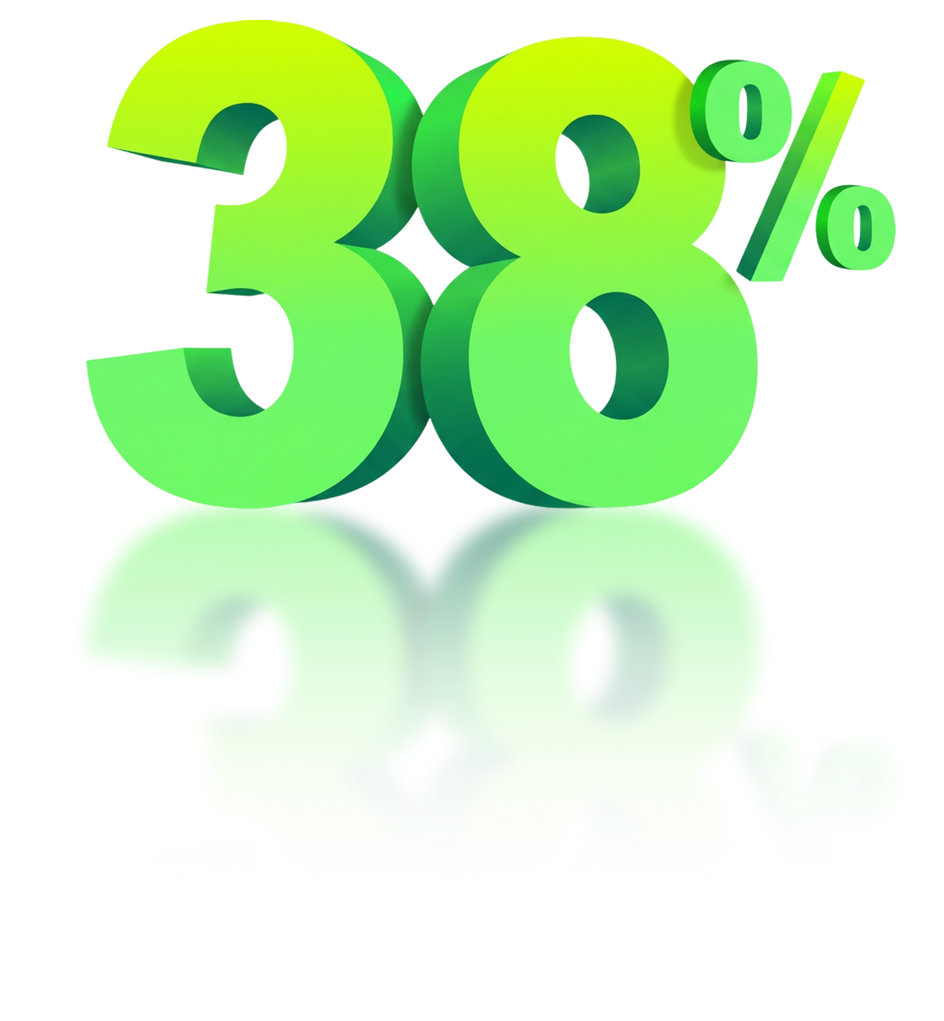 3D green and yellow gradient text showing '40%' with a reflective shadow beneath.