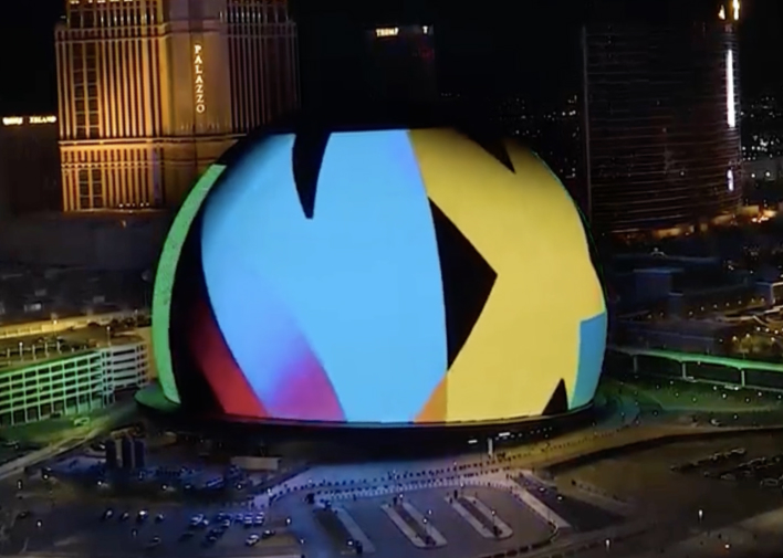 The exterior of the Sphere in Las Vegas with Google Cloud Next branding