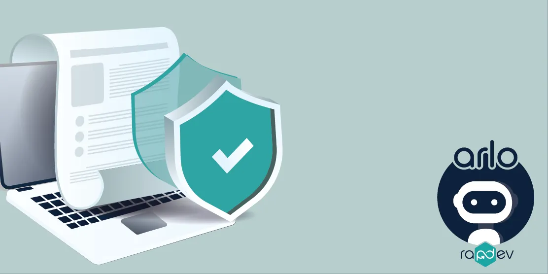 Laptop displaying a document with a shield symbolizing cybersecurity.