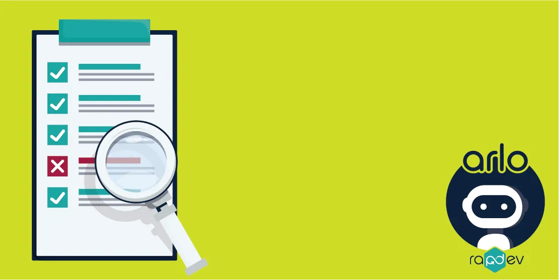 Checklist with checkmarks, a red cross, and a magnifying glass on a bright background.
