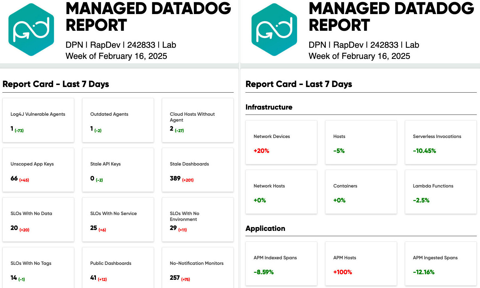 Managed Datadog Reports integration dashboard screenshot