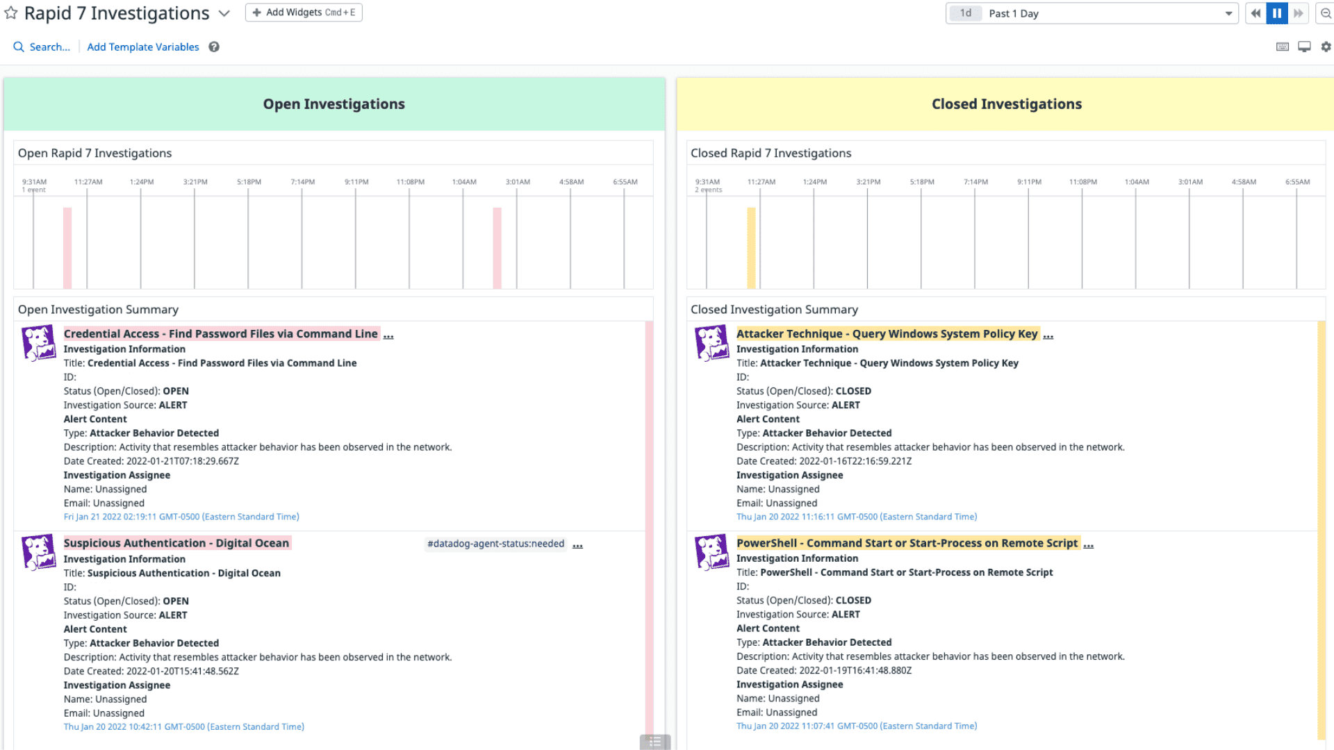 Rapid7 integration dashboard screenshot