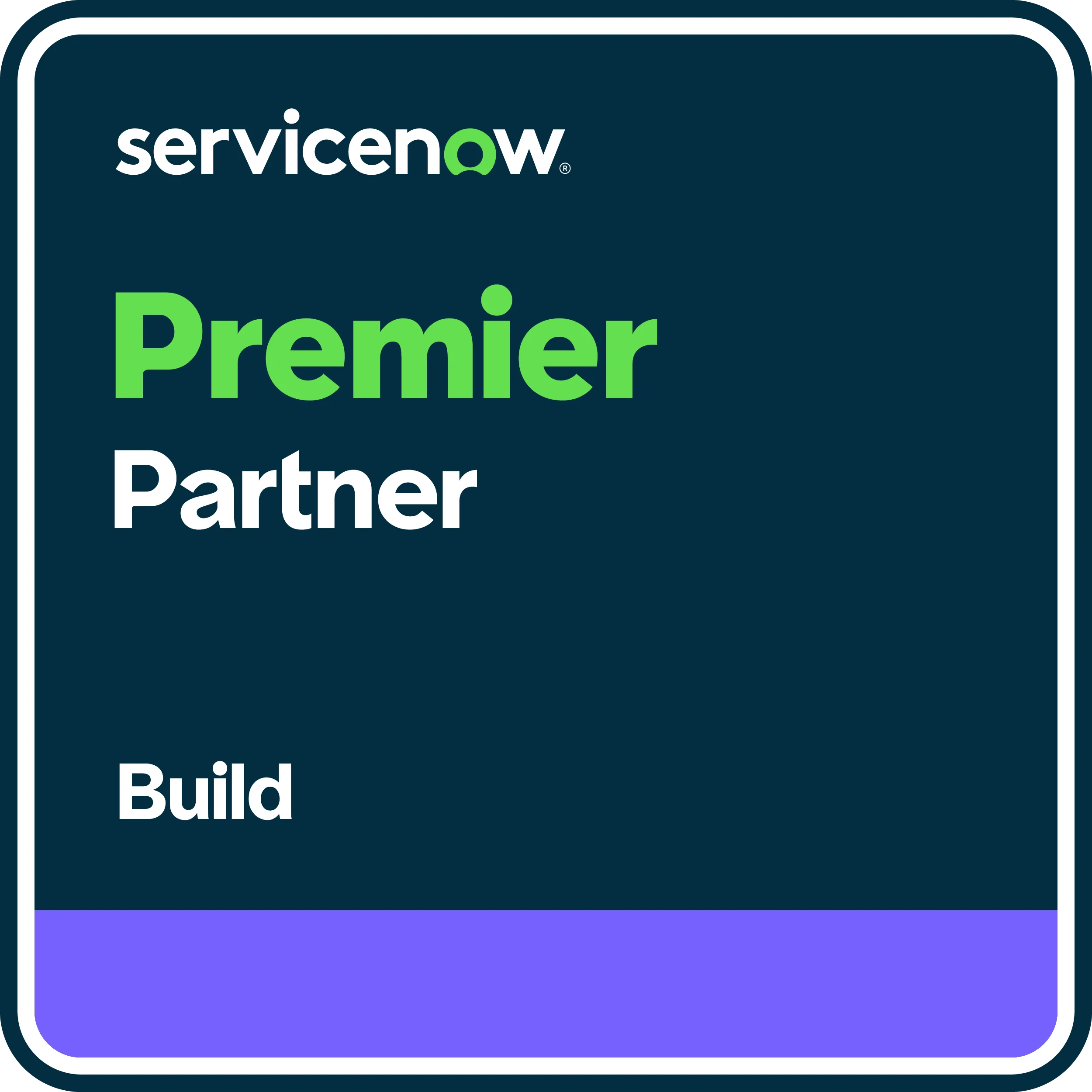 Servicenow Premier Partner badge with "Build" text at the bottom.