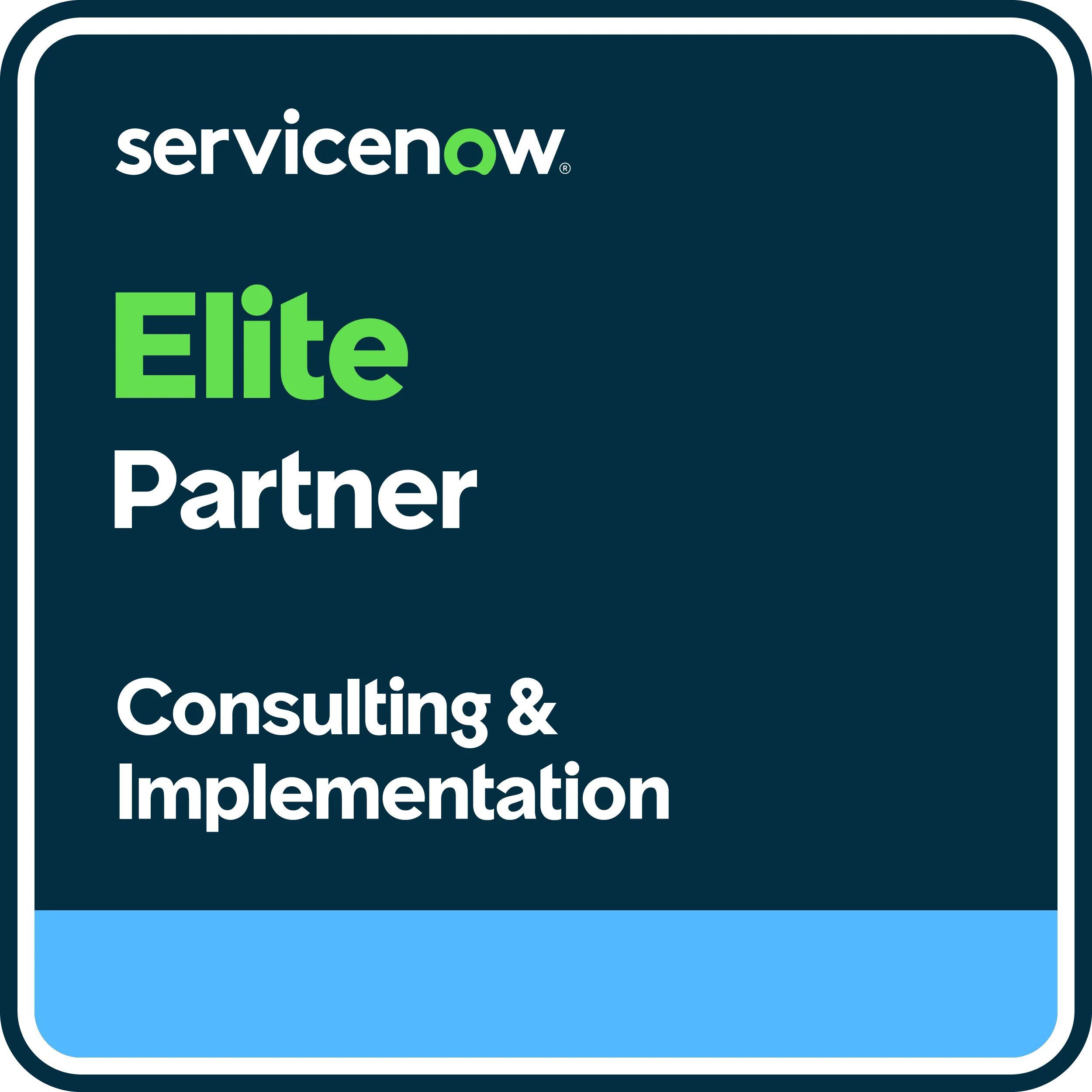 servicenow Elite Partner badge for Consulting and Implementation services.