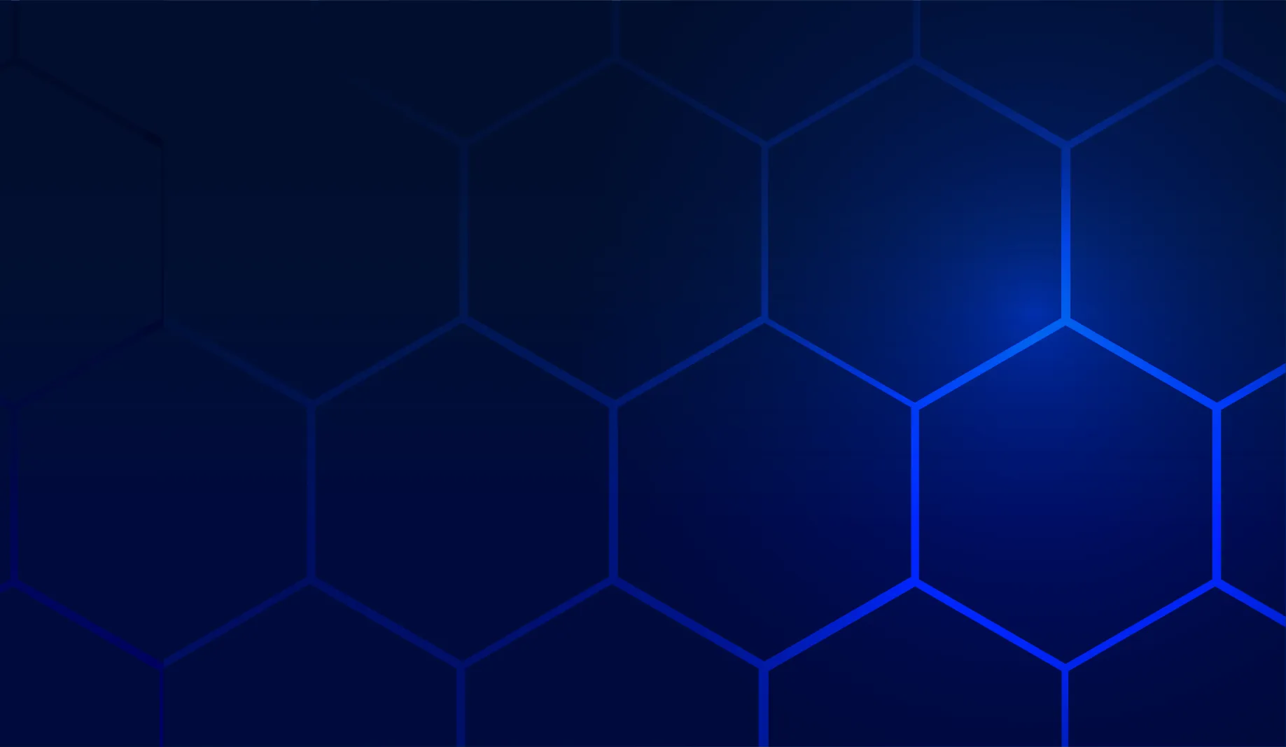 Gradient blue hexagonal pattern on a dark background.