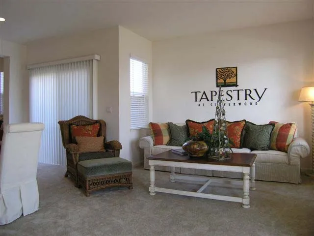 living area with sofas and coffee table